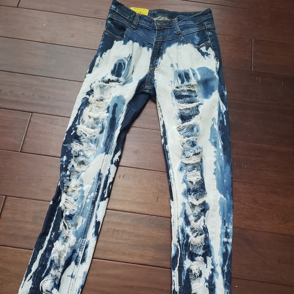 Machine Denim - Distressed Acid Wash Skinny Jeans